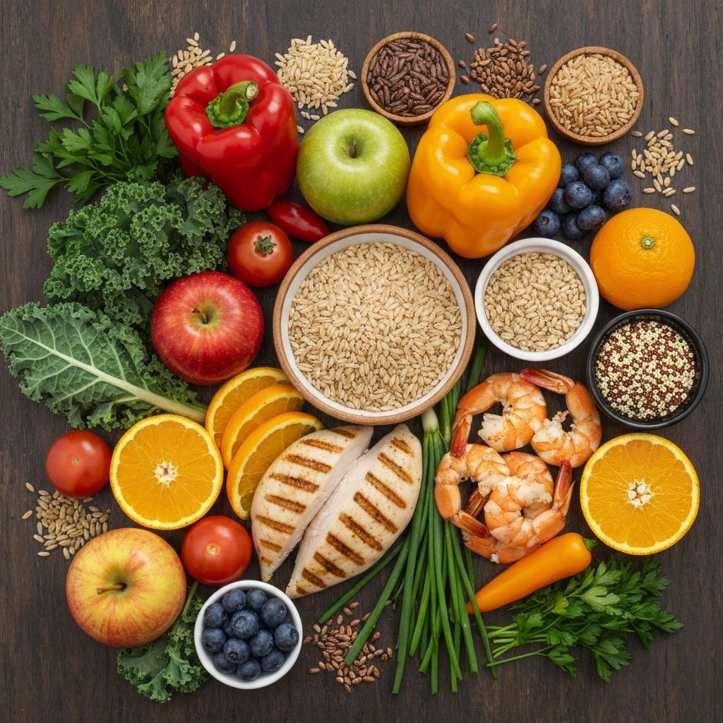 Nutrient-rich foods and ingredients arranged artfully